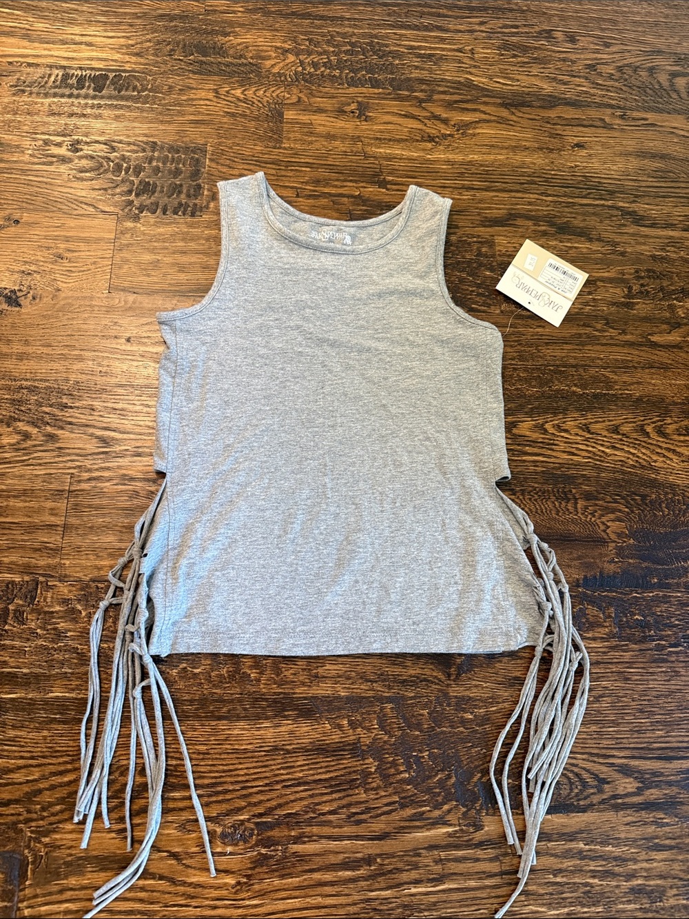 NWT Gray Sleeveless Fringe Tank Top